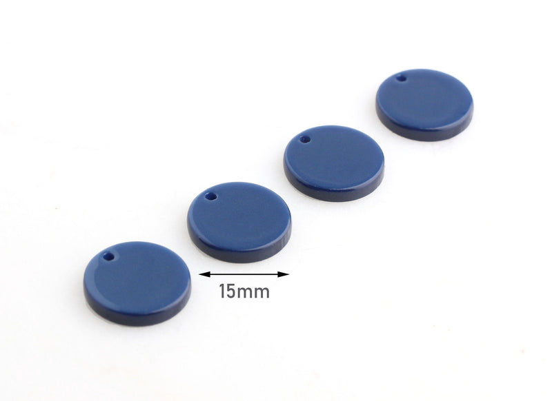4 Dark Blue Beads, Solid Blue Beads, Laser Acrylic Charm Blue Discs, Marine Blue Acetate Circle Charm, Smooth Flat Circle Blank, CN125-15-U05