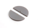 2 Light Grey Half Circle Charms, Cellulose Acetate, 37 x 18mm