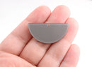 2 Light Grey Half Circle Charms, Cellulose Acetate, 37 x 18mm