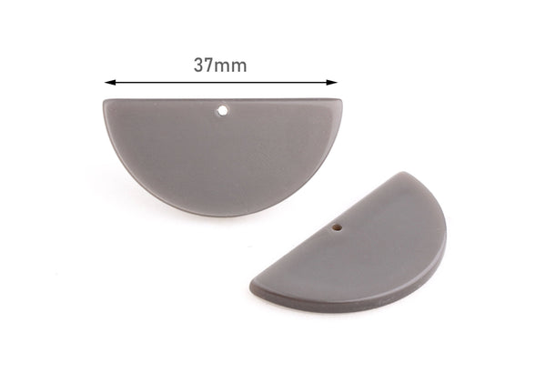 2 Light Grey Half Circle Charms, Cellulose Acetate, 37 x 18mm