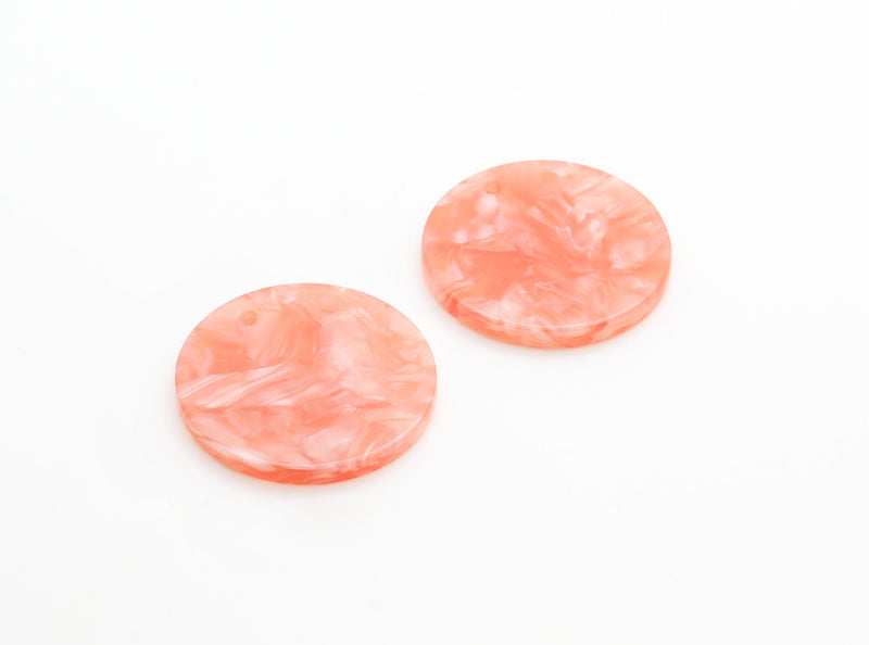 4 Coral Pink Charms, 1 Inch Discs, Peach Marble Charm, Necklace Blanks, Pink Tortoise Shell Charm, Resin Slab Earring Supplies, CN130-25-PK06