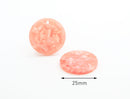 4 Coral Pink Charms, 1 Inch Discs, Peach Marble Charm, Necklace Blanks, Pink Tortoise Shell Charm, Resin Slab Earring Supplies, CN130-25-PK06