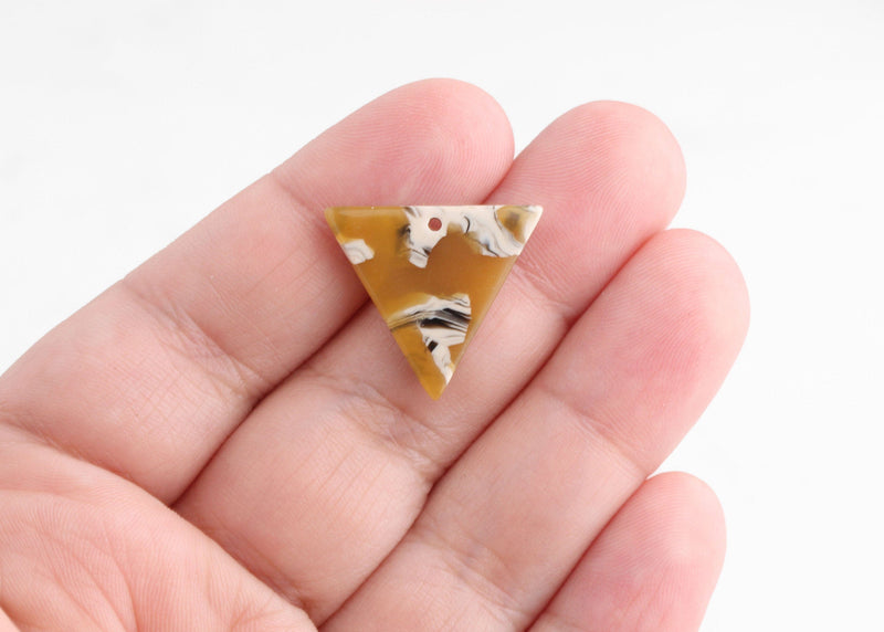 4 Upside Down Triangle Charms, Sunflower Yellow Tortoise Shell and White, Acetate, 21.5 x 19mm