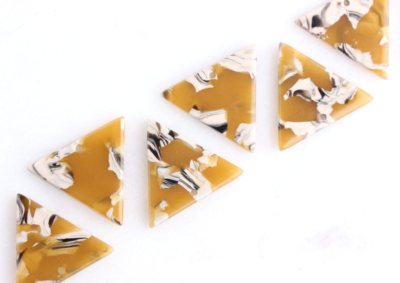 4 Upside Down Triangle Charms, Sunflower Yellow Tortoise Shell and White, Acetate, 21.5 x 19mm