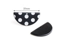 2 Half Circle Pendants, White and Black Polka Dots, Cellulose Acetate, 37 x 18mm