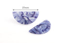 2 Cornflower Blue Half Moon Charms, Cellulose Acetate, 37 x 18mm