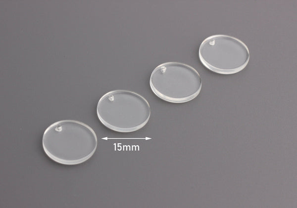 4 Clear Acrylic Circles, 15mm Disc, Transparent Acrylic Disc Clear, Lucite Charm, Acrylic Keychain, Acrylic Earring Blank Parts, CN135-15-CLR