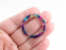 2 Flat Ring Charms in Purple Green Tortoise Shell, Round Links, Mardi Gras Bead, Acetate Circles, Plastic Rings, Marble Resin, RG063-32-GXY2