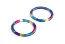 2 Flat Ring Charms in Purple Green Tortoise Shell, Round Links, Mardi Gras Bead, Acetate Circles, Plastic Rings, Marble Resin, RG063-32-GXY2