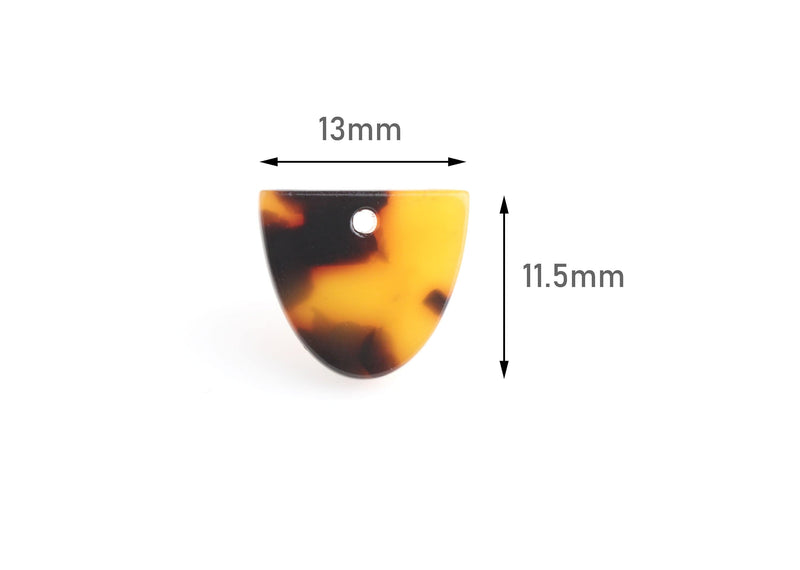 4 Mini Half Circle Charms in Tortoise Shell, Tiny Shapes, Cellulose Acetate, 13 x 11.5mm