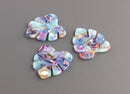 2 Small Monstera Leaf Dangles, Blue Watercolor Tortoise Shell with Pink and Yellow, Cellulose Acetate, 29 x 25.5mm