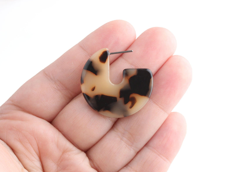 Blonde Tortoise Shell Hoop Findings, 1 Pair, Small Circle Earrings, Resin Hoop Earring, Wholesale Hoops Acetate Earring Parts, EAR069-30-BT