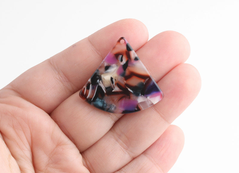 2 Wedge Beads, Multicolor Tortoise Shell Acrylic Earring Findings, Pie Shape, Cellulose Acetate Charms, Rainbow Drop Charms, CN168-34-KMC
