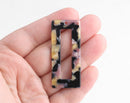 2 Open Rectangle Blanks, Black Yellow Pink, Patterned Charm, Acetate Earring Blank, Black Marble Bead, Tortoise Shell Findings, DX056-50-BK02