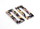 2 Open Rectangle Blanks, Black Yellow Pink, Patterned Charm, Acetate Earring Blank, Black Marble Bead, Tortoise Shell Findings, DX056-50-BK02