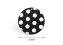 4 Large Disc Blanks, Black Polka Dot Pattern, One Sided Charms, Cellulose Acetate, 35mm