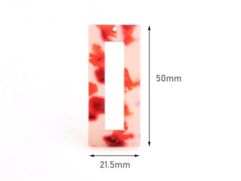 2 Cutout Rectangle Blanks, Translucent Red Tortoise Shell Earring Supplies, Marbled Red Acetate Pendant, Red Amber Beads, DX058-50-RD01