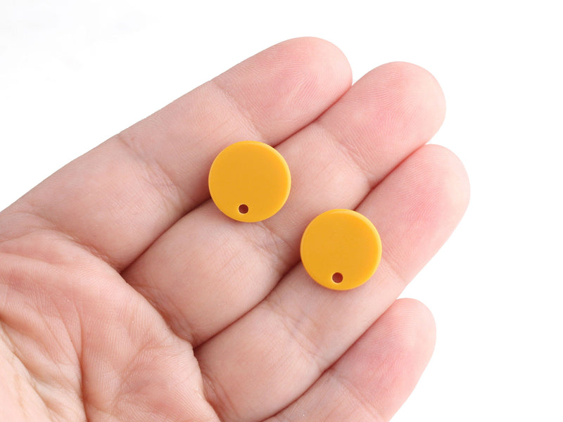 4 Butterscotch Orange Earring Blanks, 14mm Stud Earrings, Post Earring Findings, Ear Stud Base, Mustard Yellow Acrylic Blank, EAR059-14-OG01