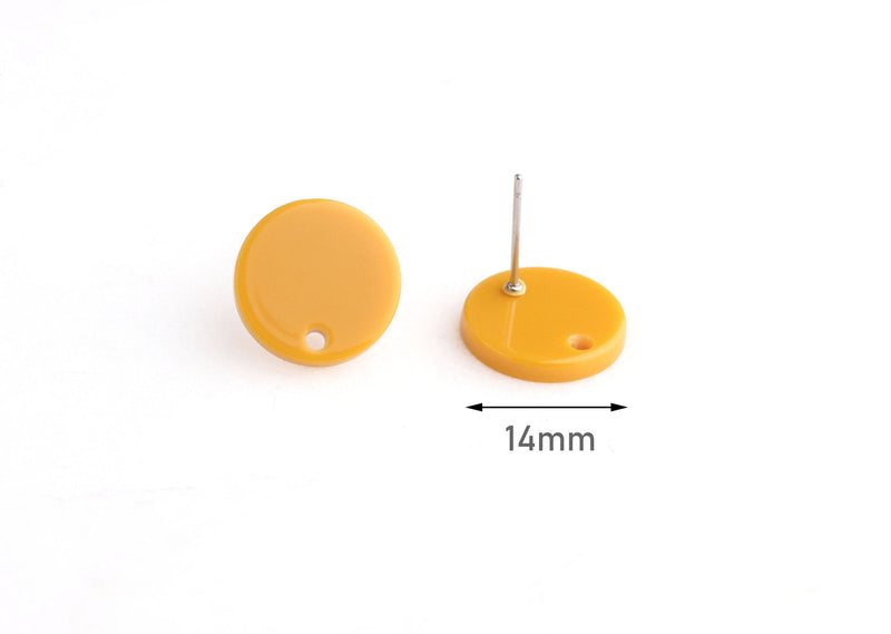 4 Butterscotch Orange Earring Blanks, 14mm Stud Earrings, Post Earring Findings, Ear Stud Base, Mustard Yellow Acrylic Blank, EAR059-14-OG01
