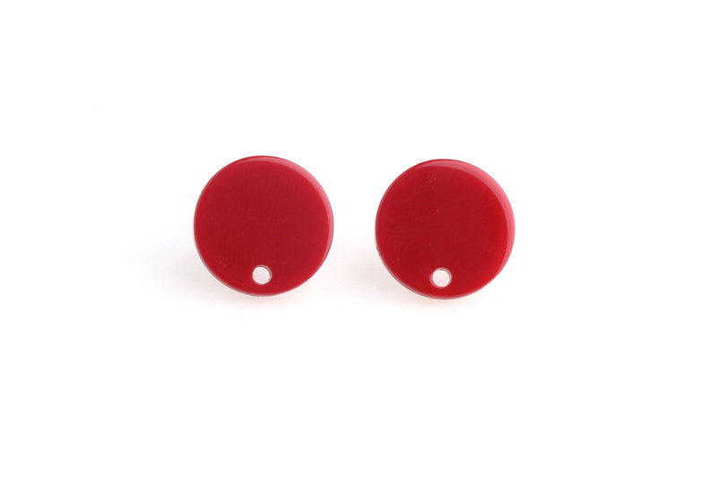 4 Maroon Red Acrylic Stud Blanks with Holes, Earring Making Components, 14mm