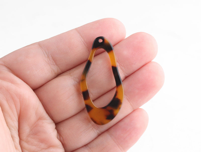 4 Freeform Organic Shapes, Tortoise Shell, Weird Oval Ring Drops, Cellulose Acetate, 41 x 20mm