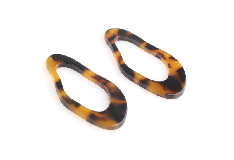 4 Freeform Organic Shapes, Tortoise Shell, Weird Oval Ring Drops, Cellulose Acetate, 41 x 20mm