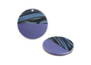2 Indigo Blue Zebra Stripe Beads, 1.5" Circle Charms, Violet Blue Beads, Blue Tortoise Shell Charm, Blue Resin Earring Parts, CN149-35-2BUU