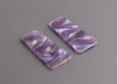 2 Purple Rectangle Charms, Trapezoid Shape, Wavy Stripes, Cellulose Acetate, 37 x 19mm