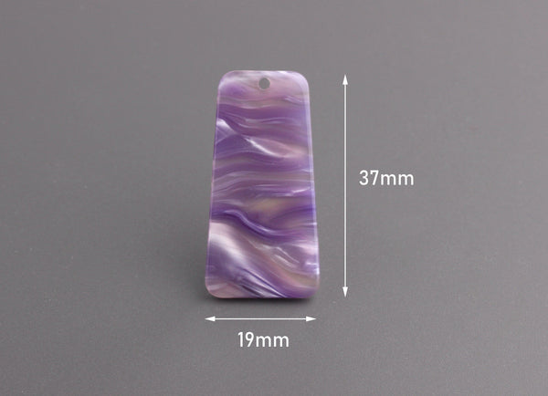 2 Purple Rectangle Charms, Trapezoid Shape, Wavy Stripes, Cellulose Acetate, 37 x 19mm