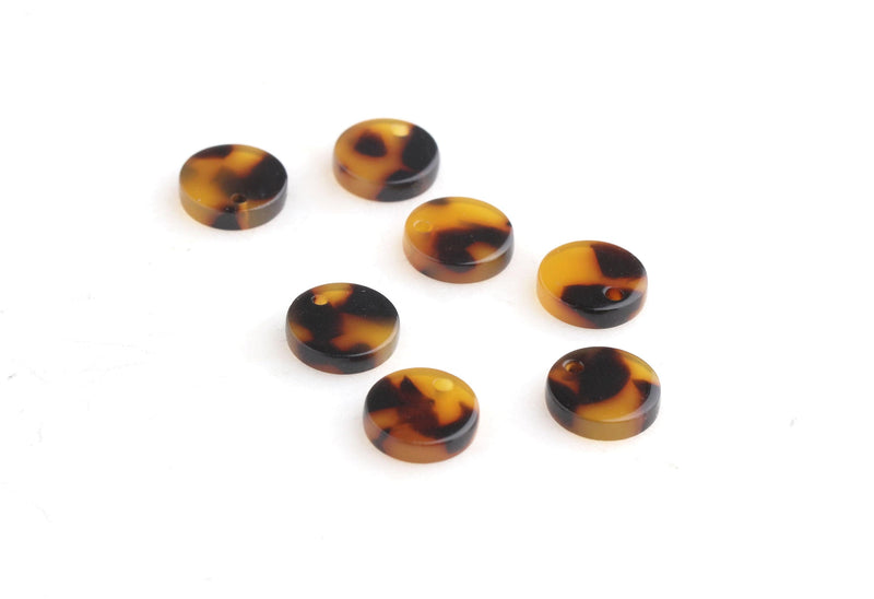 4 Simple Charms in Tortoiseshell, Flat Round Disc Blanks, Cellulose Acetate, 10mm