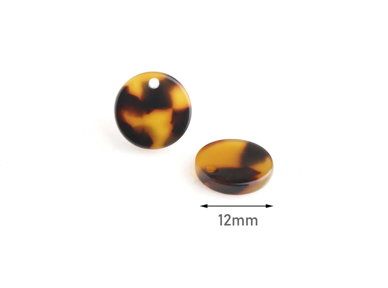 4 Tiny Flat Discs, 12mm Blank Discs 1mm Hole, Bracelet Disc Charm, Half Inch Earring Component, Faux Tortoise Shell Circle Drops, CN151-12-TT