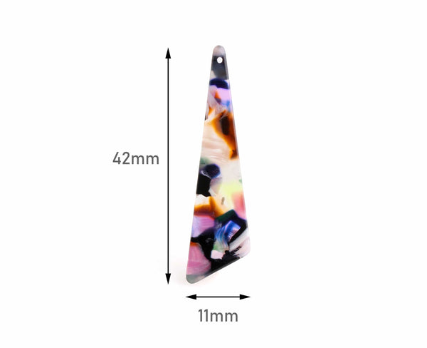 2 Skinny Triangle Blanks, Multicolor Tortoise Shell Bead, Thin Dainty Triangle Charm, Colorful Plastic Charm Geometric Earring, TR023-42-KMC
