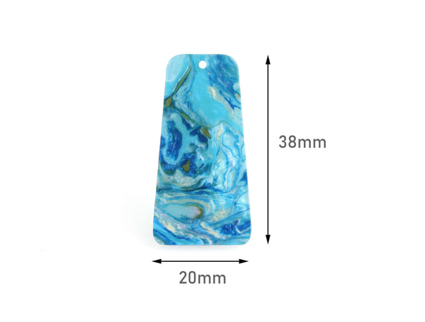 2 Trapezoid Pendants, Light Blue Charms, Resin Earring Components, Blue Gold Marble Pendant, Impressionist Jewelry Findings, DX077-38-IM03