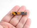 1 Gold Tortoise Shell Link, Bracelet Bar 2 Loops, Tortoise Necklace Sideways Bar, Gold Bar Connector, Smooth Bezel Setting, MA003-48-GTT