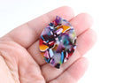 2 Large Oval Pendants, Colorful Rainbow Confetti, Cellulose Acetate, 46 x 32.5mm