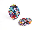 2 Large Oval Pendants, Colorful Rainbow Confetti, Cellulose Acetate, 46 x 32.5mm