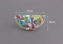 2 Semi Circle Charms, Transparent Sea Glass Colors of Blue, Green and Red, Cellulose Acetate, 37 x 18mm
