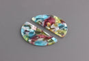2 Semi Circle Charms, Transparent Sea Glass Colors of Blue, Green and Red, Cellulose Acetate, 37 x 18mm