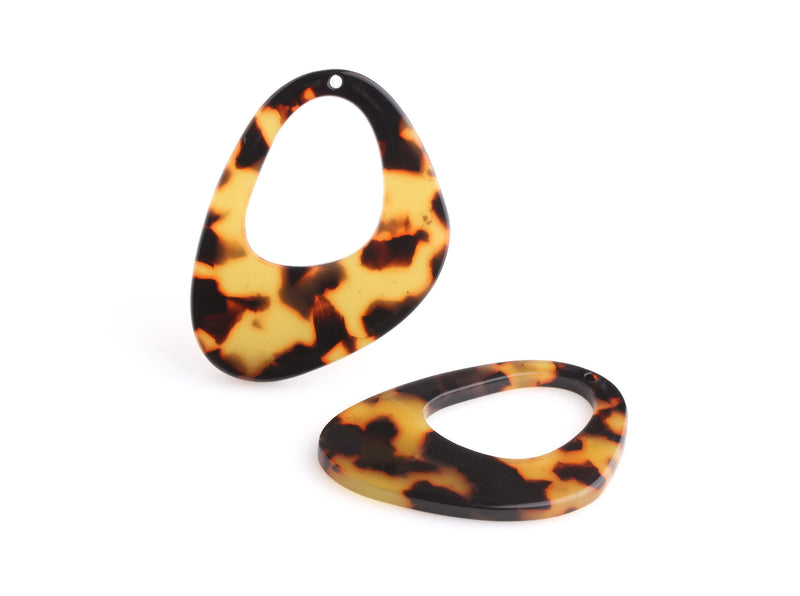 2 Oval Loop Pendant, Faux Tortoise Shell Earring Supply, Organic Shape Beads Leopard Print, Oval Ring Connector, Acetate Pendant, VG038-44-TT