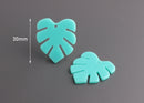 2 Mint Green Leaf Charms, Palm Tree Fronds, Acrylic, 30 x 26mm