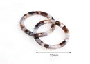 2 Connector Rings with 1 Hole, Smoky Brown Tortoise Shell, Cellulose Acetate, 32mm
