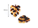 2 Small Monstera Leaf Charms, Tortoise Shell, Cellulose Acetate, 30 x 24.25mm