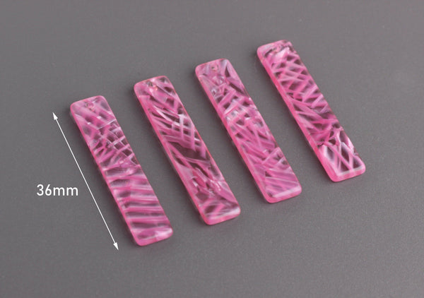 4 Acrylic Bar Blanks with Cross Hatch, Fluorescent Pink Acrylic Charm, Pink Tortoise Shell Earring Findings, Flat Bar Tags, BAR043-36-PK07
