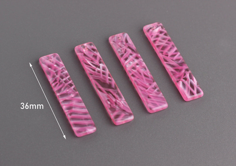 4 Acrylic Bar Blanks with Cross Hatch, Fluorescent Pink Acrylic Charm, Pink Tortoise Shell Earring Findings, Flat Bar Tags, BAR043-36-PK07