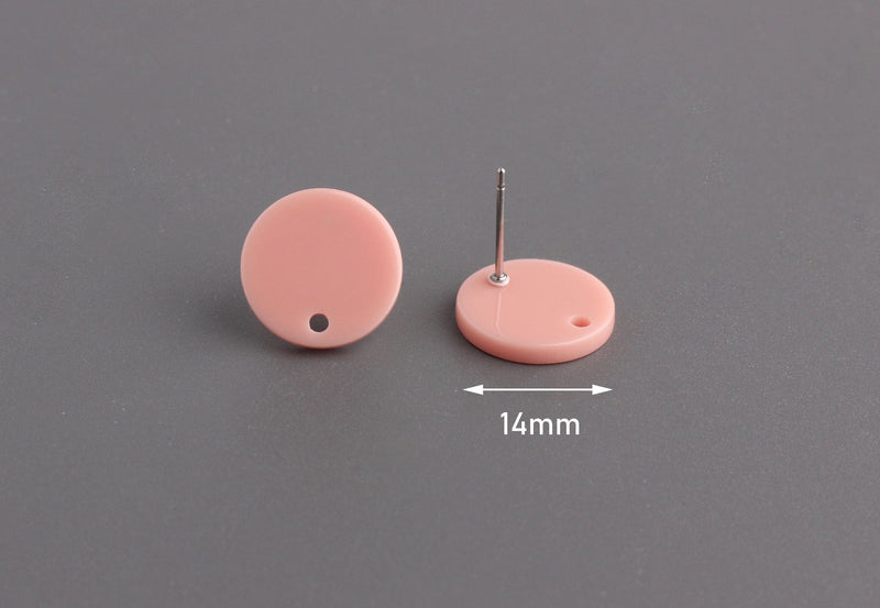 4 Peach Stud Earring Blank Findings, Pastel Pink Stud Earring Supply, Flesh Tone, Button Studs, Peach Acrylic Blanks, EAR064-14-PK05
