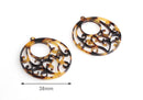 2 Round Circle Pendants with Ornate Scrollwork, Faux Tortoise Shell, Fretwork Beads, Cellulose Acetate, 40 x 38mm