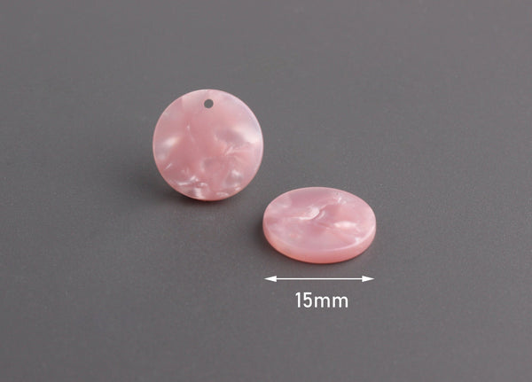 4 Blush Pink Marble Resin Discs, 15mm Circle Blank, Flat Circle Charm, Pink Pearl Color, Translucent Pink Tortoise Shell Bead, CN156-15-PK01