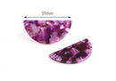 2 Purple Half Circle Beads, Violet Purple Tortoise Shell Earring Findings, Purple Lucite Charms, Dark Purple Acrylic Blanks, CN159-37-PL01