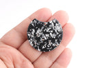 2 Black Half Circle Blanks with Silver Foil Flakes, Silver Glitter Acrylic Pendant, Circle Cutout, Black Tortoise Shell Beads, CN170-37-BKSF