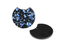 2 Black Acrylic Half Circle with Metallic Blue Foil, Glitter Acrylic Shapes, Resin Blue Flakes, Black Tortoise Shell Pendant, CN171-37-BKUF